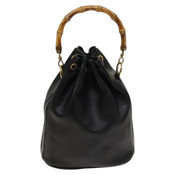 GUCCI Bamboo Hand Bag Leather 2way Dark Brown Gold Auth 125616 - Picture 3 of 16